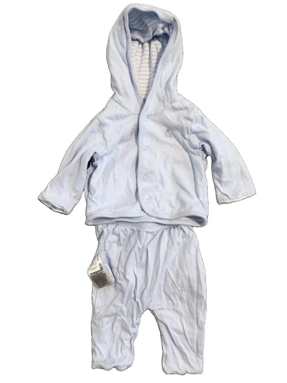 GAP Baby 0-3 Month Button Hoodie & Pant Blue Striped Reversible Set, NWOT